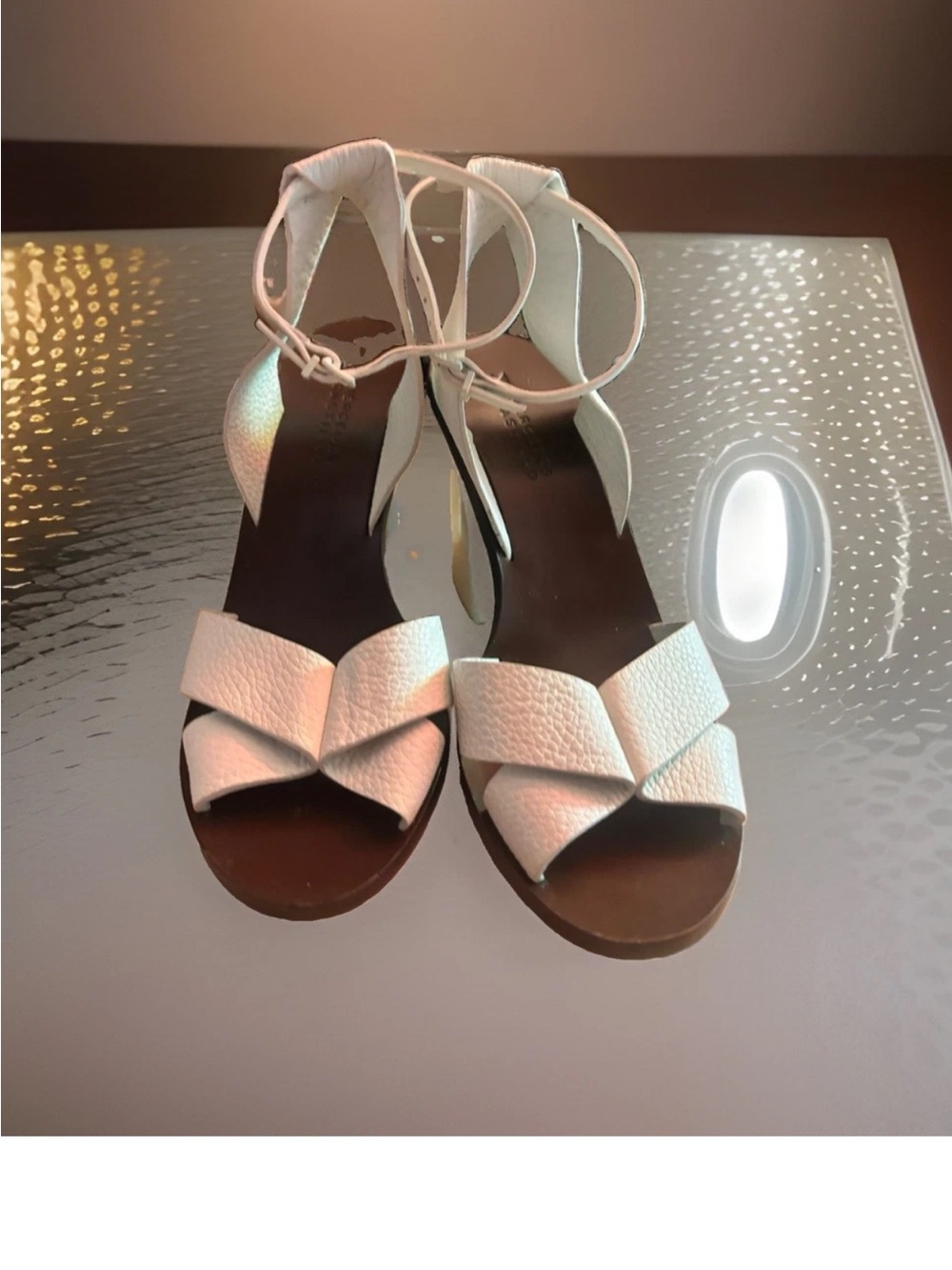 MERCEDES CASTILLO White Leather
Chunky Heel Ankle Strap Sandals
Size 7